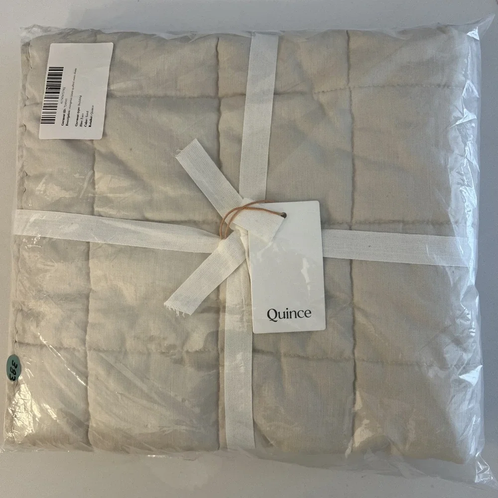 NWOT QUINCE Classic Designer Euro Pillow‎ Sham Linen Box Quilt (1)  in Sand